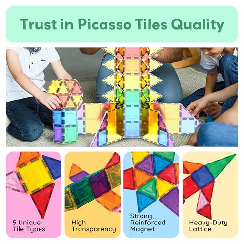 PicassoTiles 100 Piece Set 100pcs Magnet Building Tiles Clear Magnetic 3D Blocks Construction Playboards, Creativity Beyond Imagination, Inspirational, Recreational, Educational Conventional|B00AU56C5W