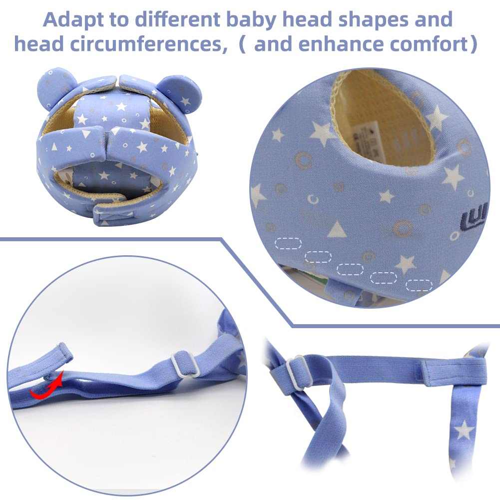 Baby head support with star pattern and adjustable straps on a white background