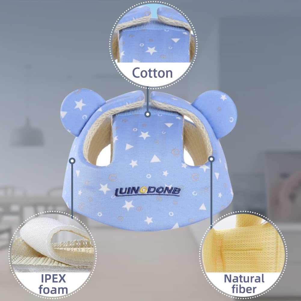 Baby head support with star pattern, cotton material, IPEX foam, and natural fiber, branded 'LUNA DORE'.