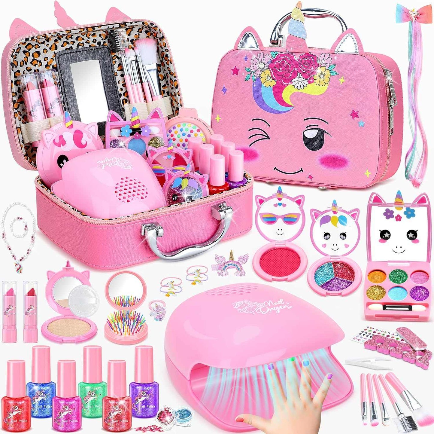 Kids makeup kit 42 pcs washable nail set and accessories for girls ages 3-12