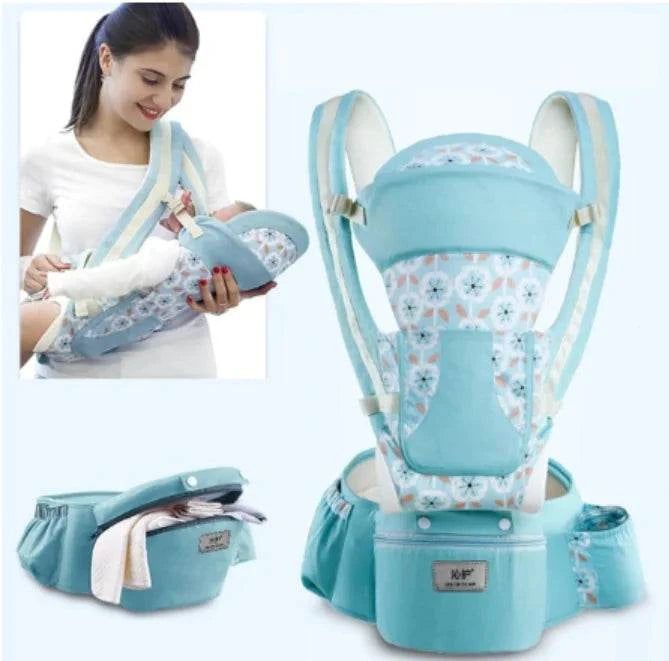 Baby carrier with floral pattern on a white background