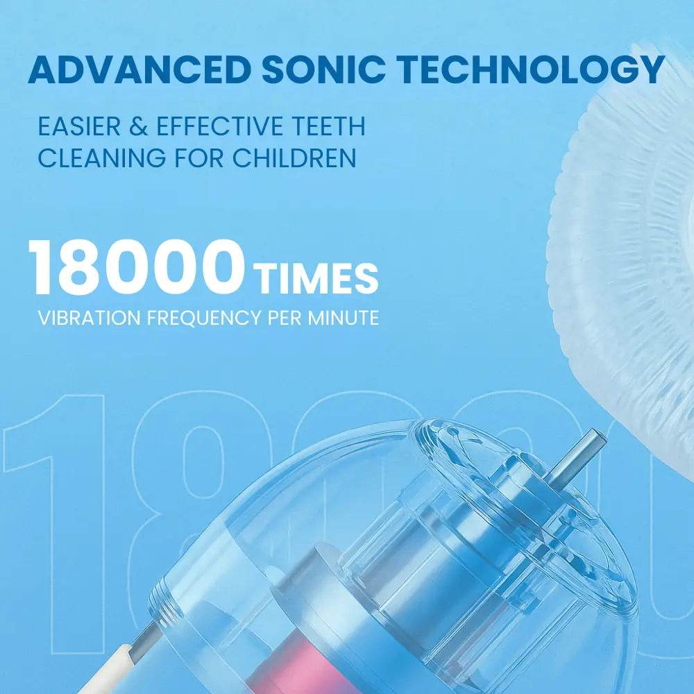 SWEVVA DinoBrush kids electric toothbrush with advanced sonic technology and 360° U-shaped silicone head for effective teeth cleaning
