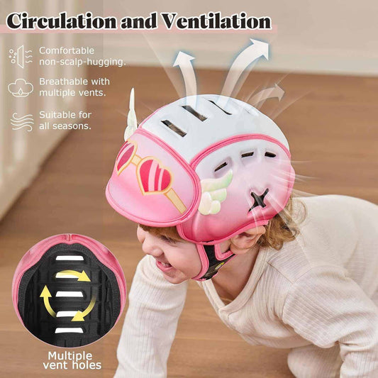 baby wearing ventilated safety helmet with breathable design and airflow vents