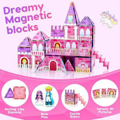 Colorful princess magnetic tiles for creative castle building and pretend play set for kids