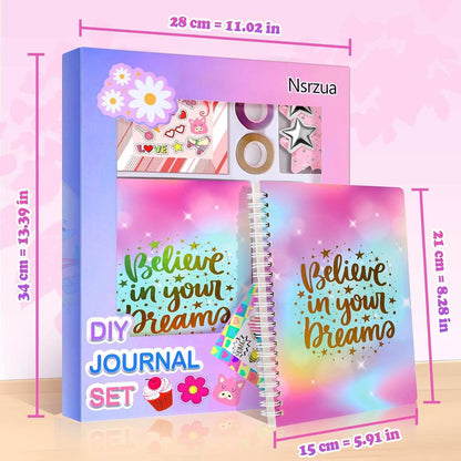DIY Journal Kit for Girls with colorful pens, stickers, and creative journaling supplies in a gift set