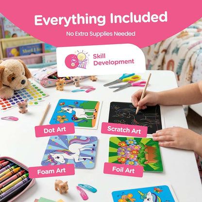 Princess Craft Kit for Girls with 24 creative princess and unicorn-themed art projects including dot, foil, scratch, and foam art