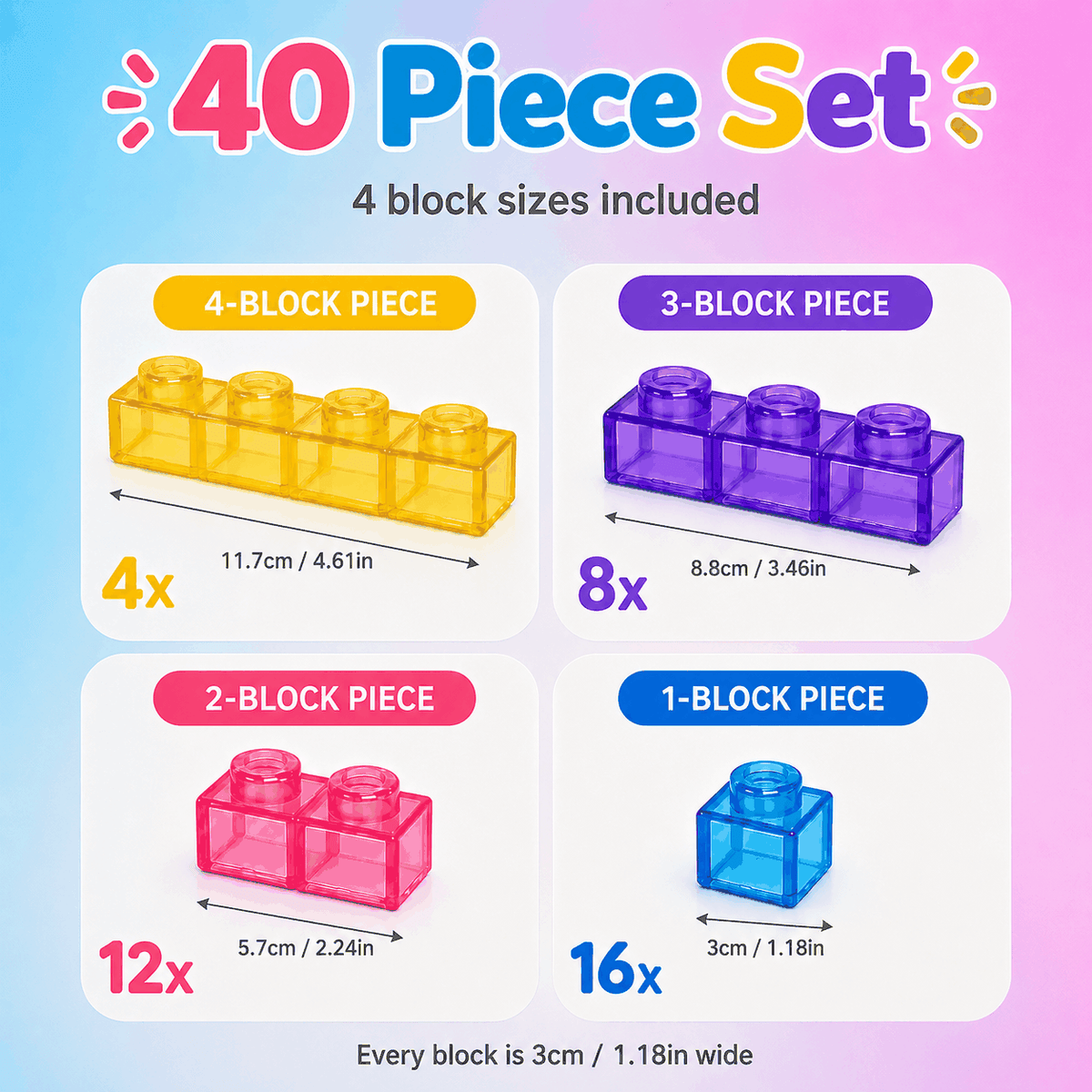 Colorful 40-piece Squishy Building Blocks set for creative, sensory play and stacking fun