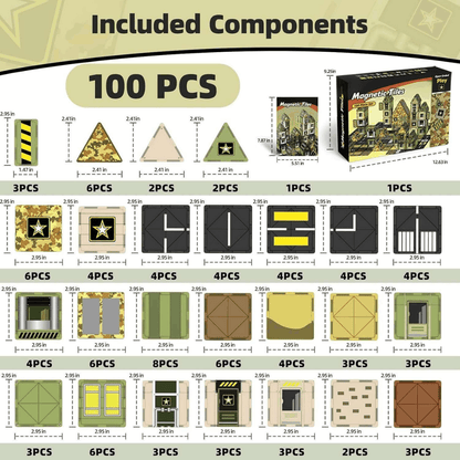 Children building army bases with Army Magnetic Tiles STEM set on table