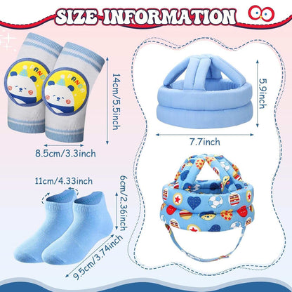 15 PCS Baby Walking Safety Kit with helmets, harness, knee pads, and socks for baby safety and comfort
