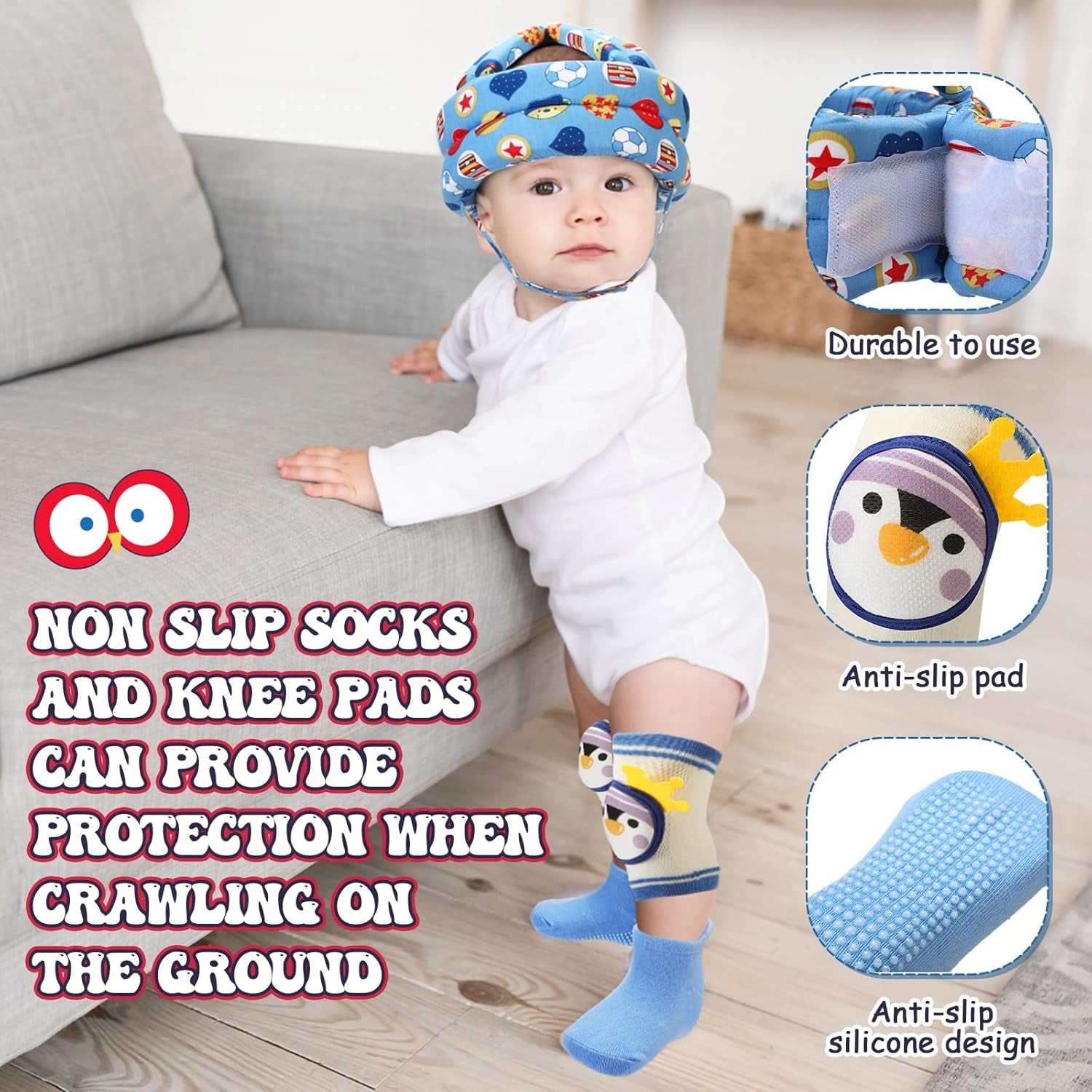 15 PCS Baby Walking Safety Kit with helmets, harness, knee pads, and anti-slip socks for baby safety and comfort