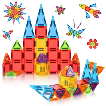 Strawberry Princess Castle Magnetic Tiles 101PCS building set with pink castle, heart pieces, and princess accessories for girls ages 3-8