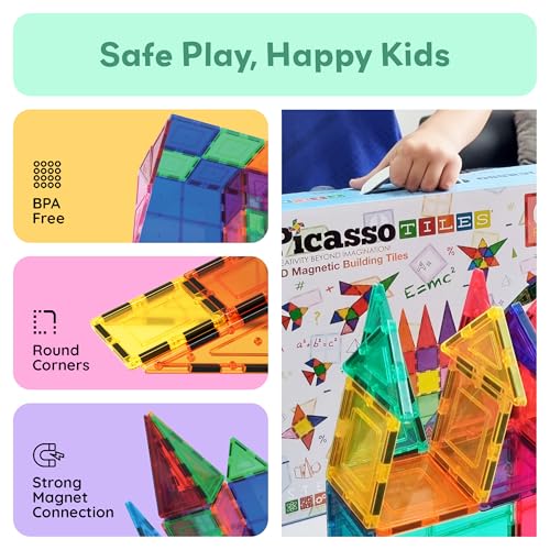 PicassoTiles 100 Piece Set 100pcs Magnet Building Tiles Clear Magnetic 3D Blocks Construction Playboards, Creativity Beyond Imagination, Inspirational, Recreational, Educational Conventional|B00AU56C5W