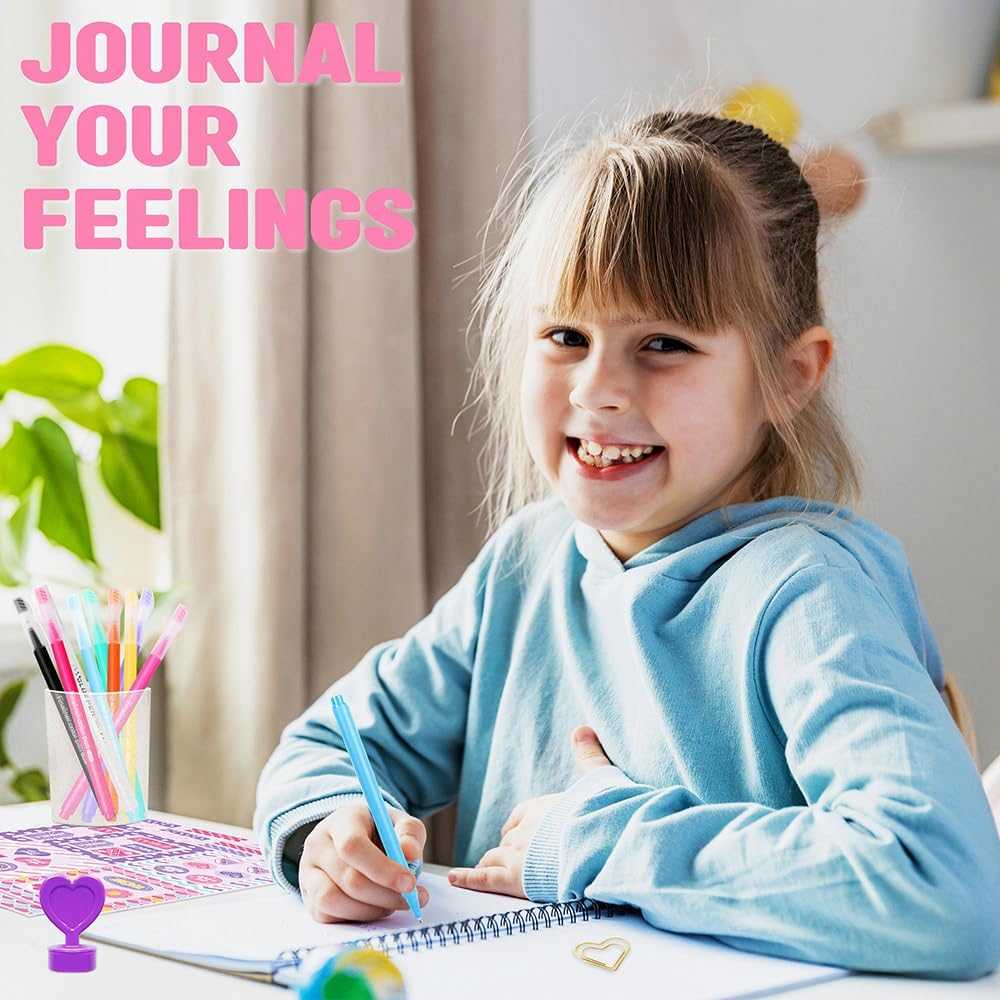 DIY Journal Kit for girls with 60-page spiral journal, stickers, pens, glitter tapes, and charm accessories for creative scrapbooking and journaling ages 8-14