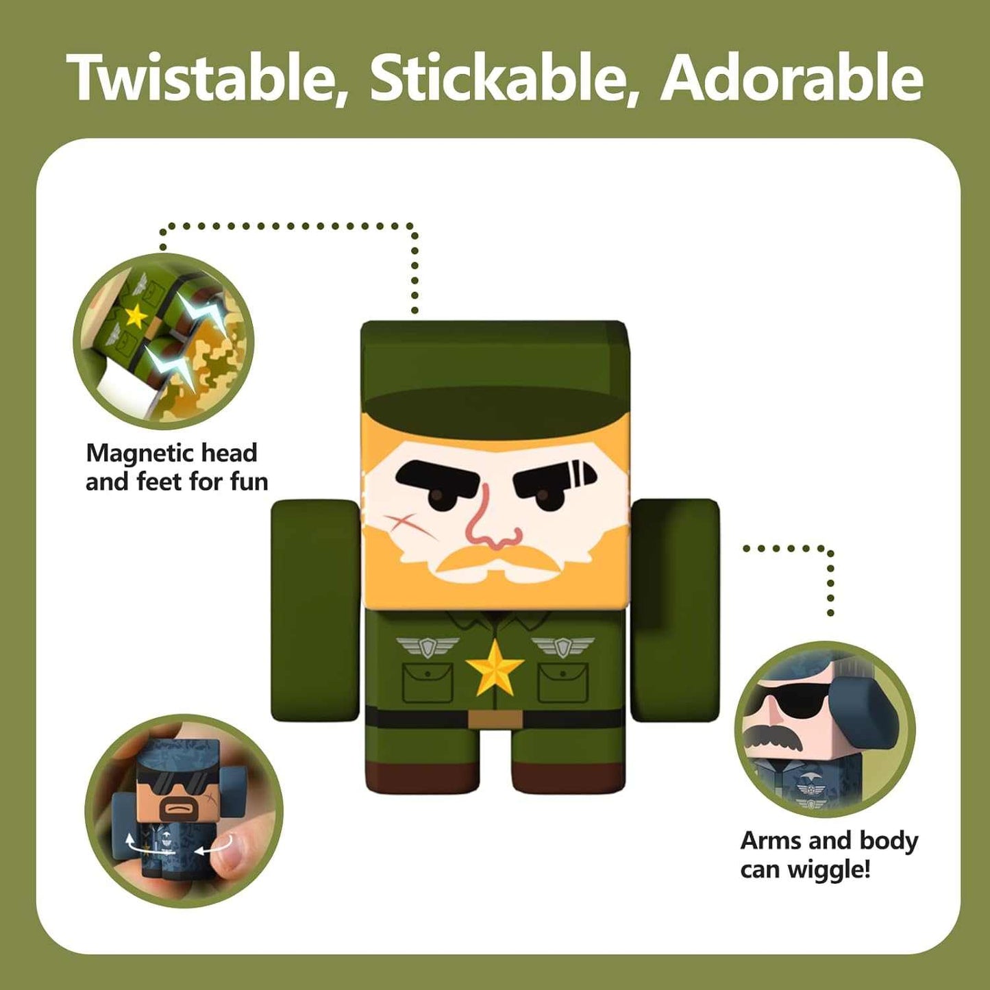 Toy figure with wiggly arms and body on a green background