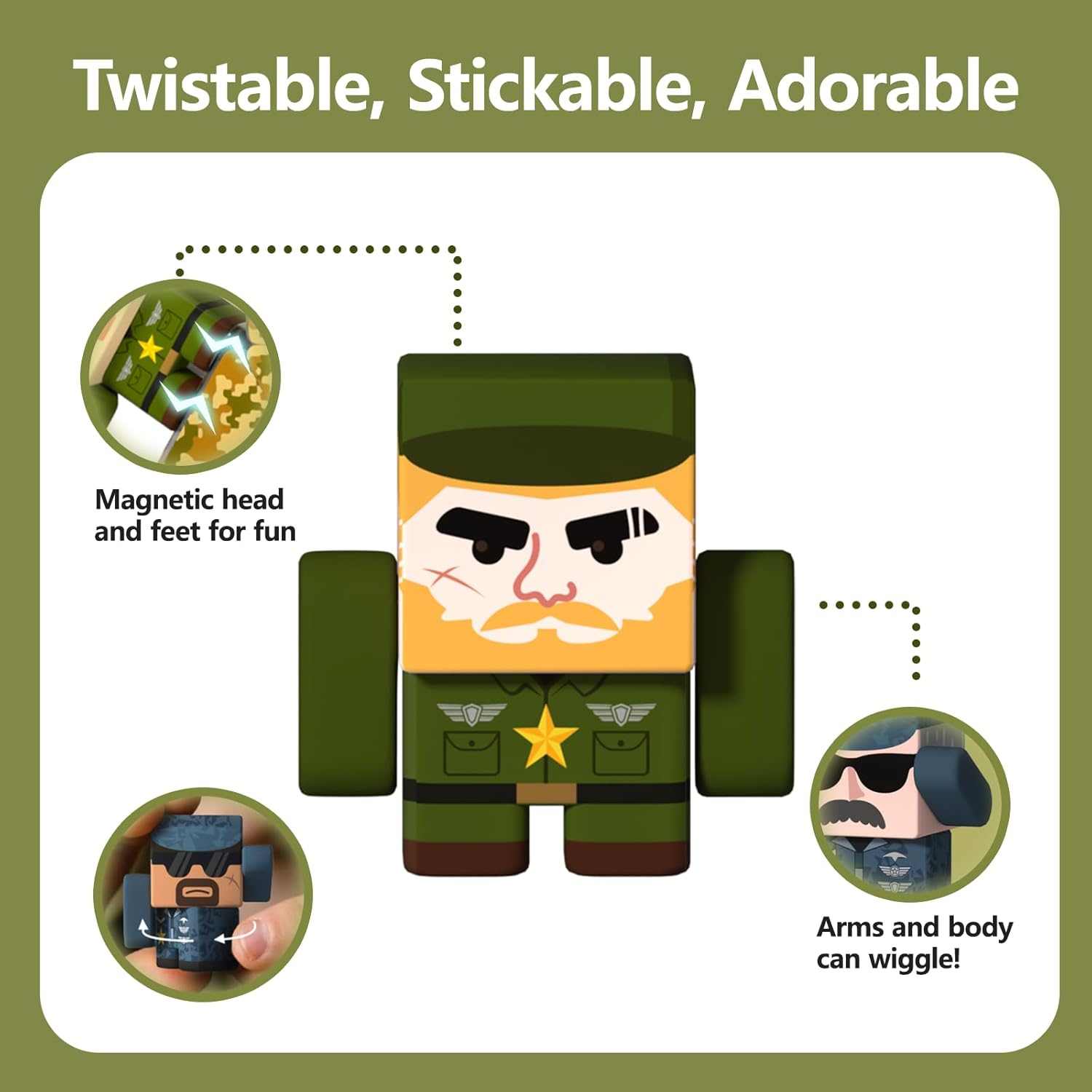 Toy figure with wiggly arms and body on a green background