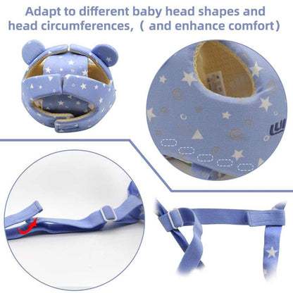 Baby head support with star pattern and adjustable straps on a white background