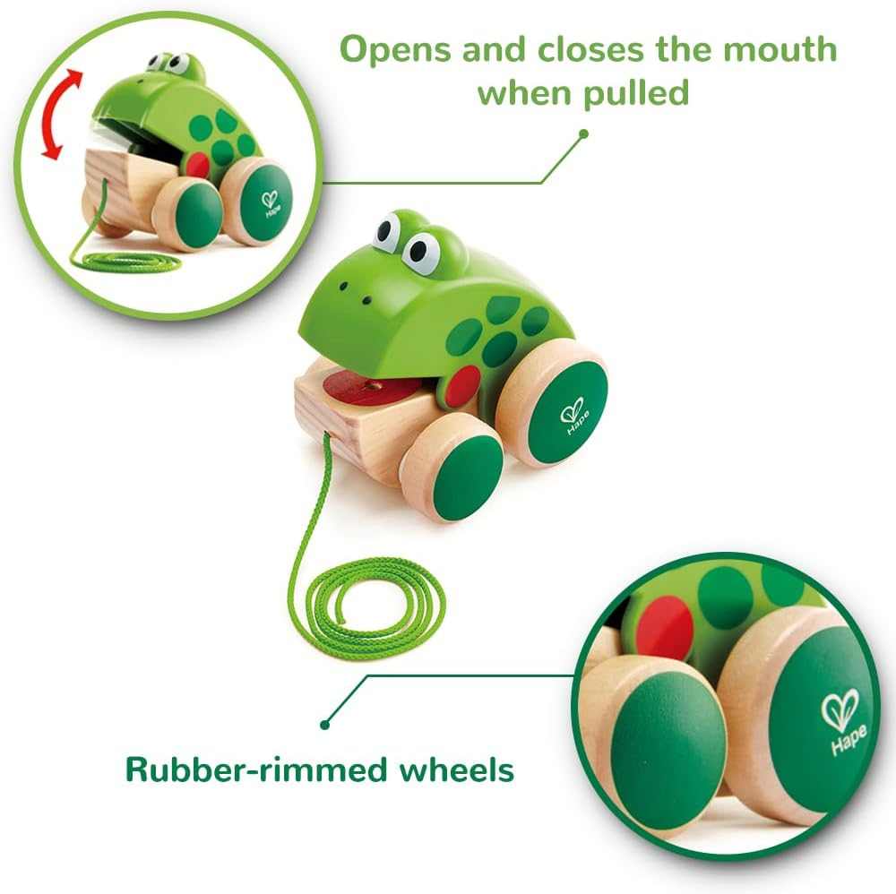 Colorful wooden pull along animal toys for toddler sensory play and early walking development