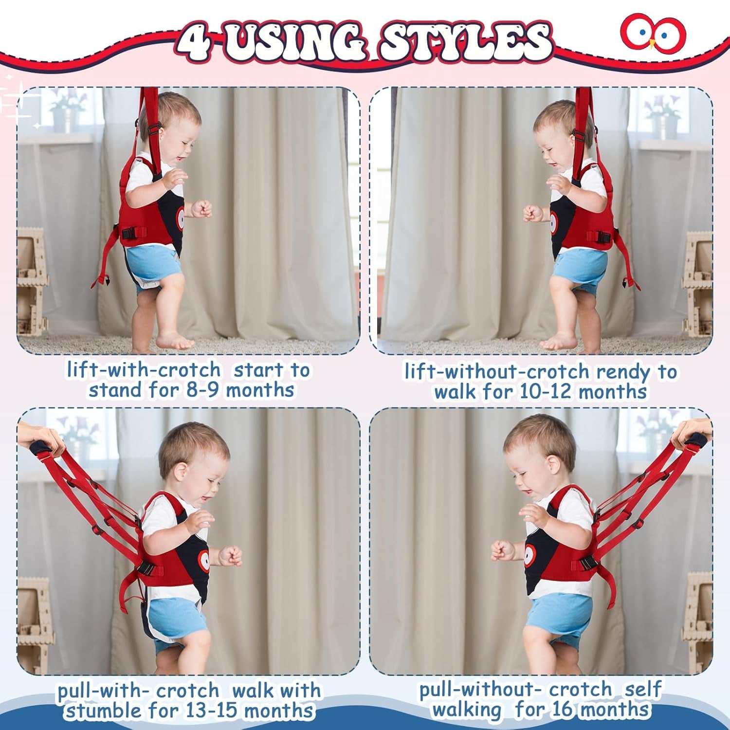 Baby Walking Safety Kit Helmet Harness Knee Pads Socks