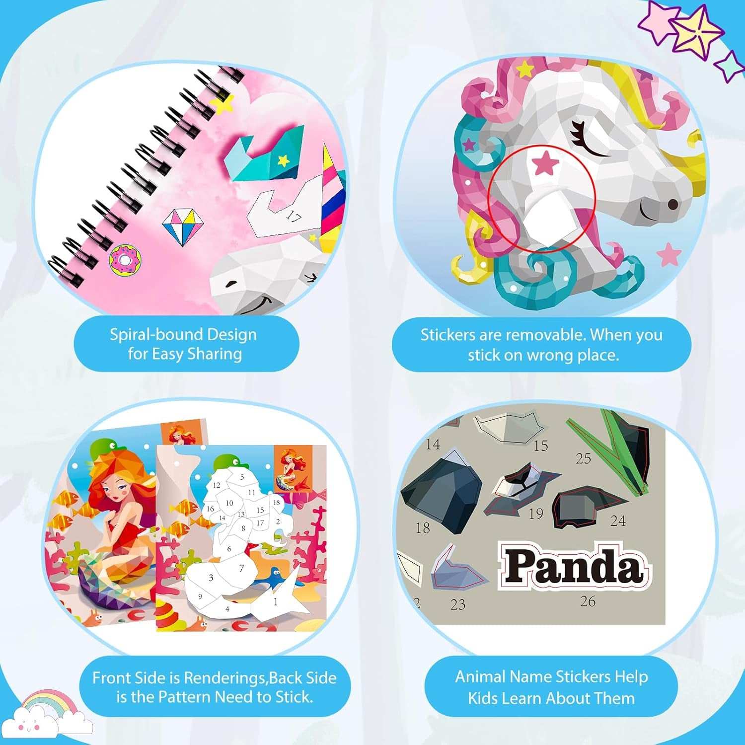 Paint by Sticker Books 4 pack creative kids activity set with themed sticker-by-number pages