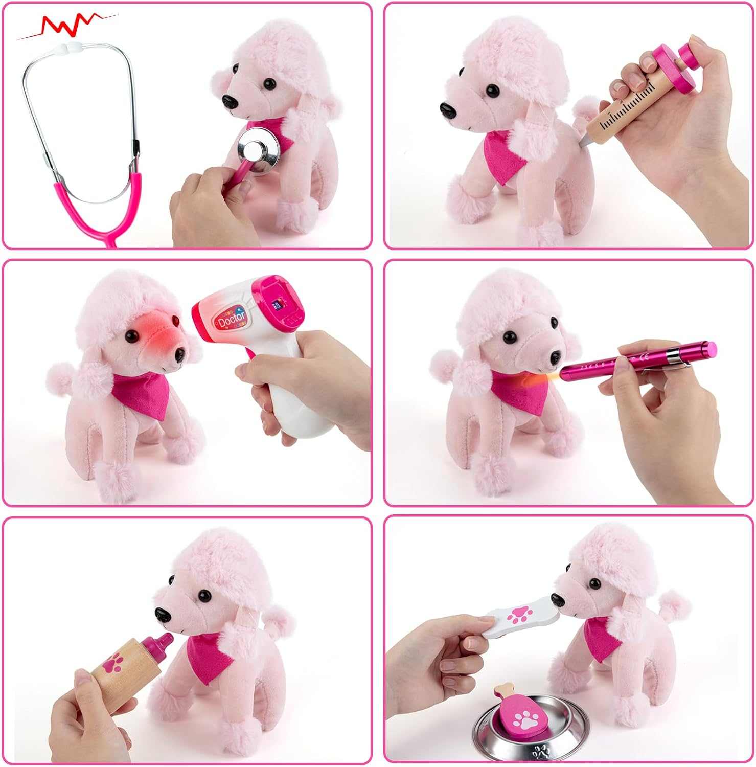 36 PC Vet Doctor Kit with plush dog and costume for kids pretend play