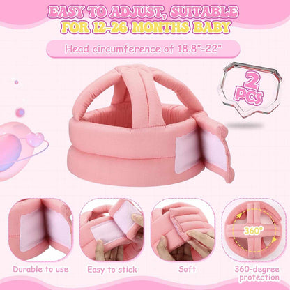 Pink baby safety helmet set adjustable for 12-26 months with soft padding and 360-degree protection