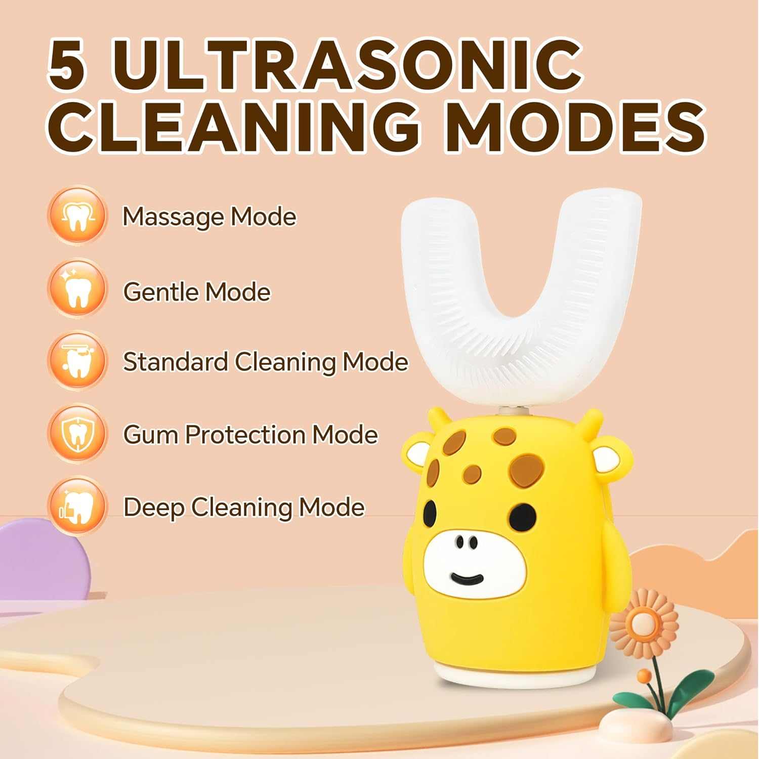 Kids u shaped electric toothbrush for ages 7 to 15 with timer, waterproof design, and gentle sonic cleaning