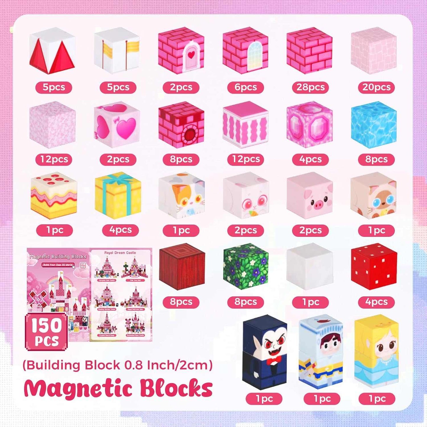Magnetic Tiles 150 Pcs Princess Castle Building Set