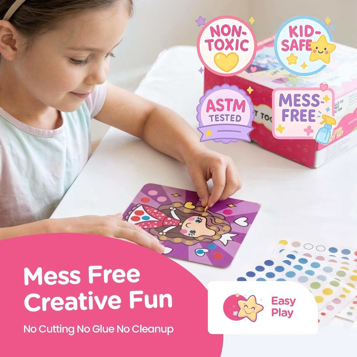 Princess Craft Kit for Girls with 24 projects including dot foil scratch and foam art set featuring princess and unicorn themes