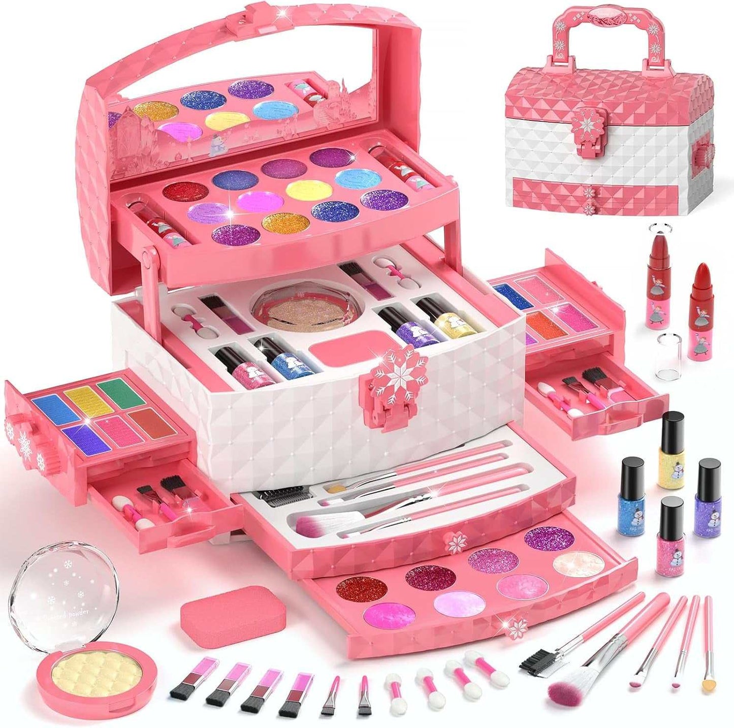 Kids Makeup Kit for Girls 56 pcs washable non-toxic cosmetic set in sturdy carry case