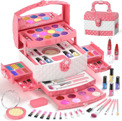 Kids Makeup Kit for Girls 56 pcs washable non-toxic cosmetic set in sturdy carry case