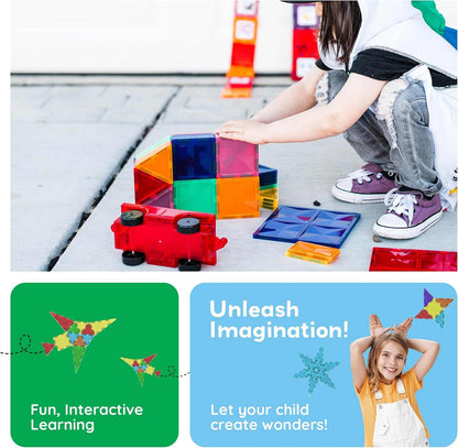 Child playing with Magnetic Building Tiles for Kids STEM educational construction set fostering creativity and learning