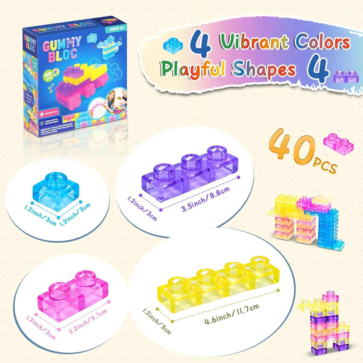 Squishy Building Blocks 40PCS Satisfying Play Set