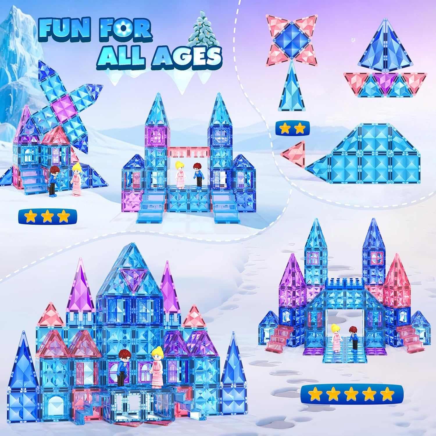 Magnetic Princess Castle Tiles 102-piece ice-themed building set for kids aged 3 to 8 years