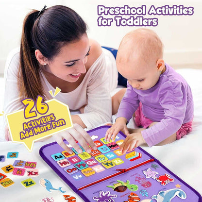 Woman and baby playing with a educational toy for toddlers