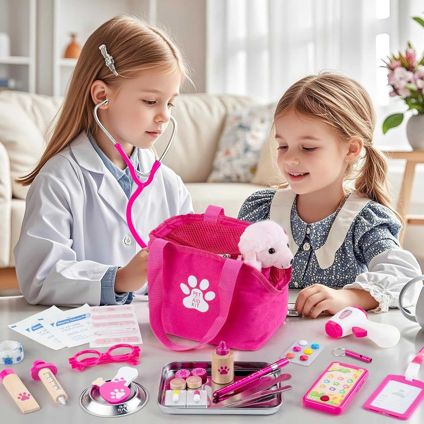 36 PC vet doctor kit for kids with plush dog and role-play accessories