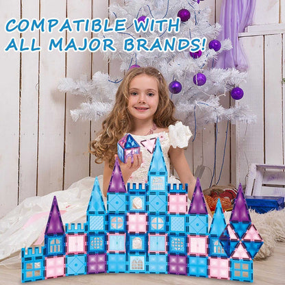 Ice Princess Castle Magnetic Tiles 110-piece building set with princess dolls and carry case