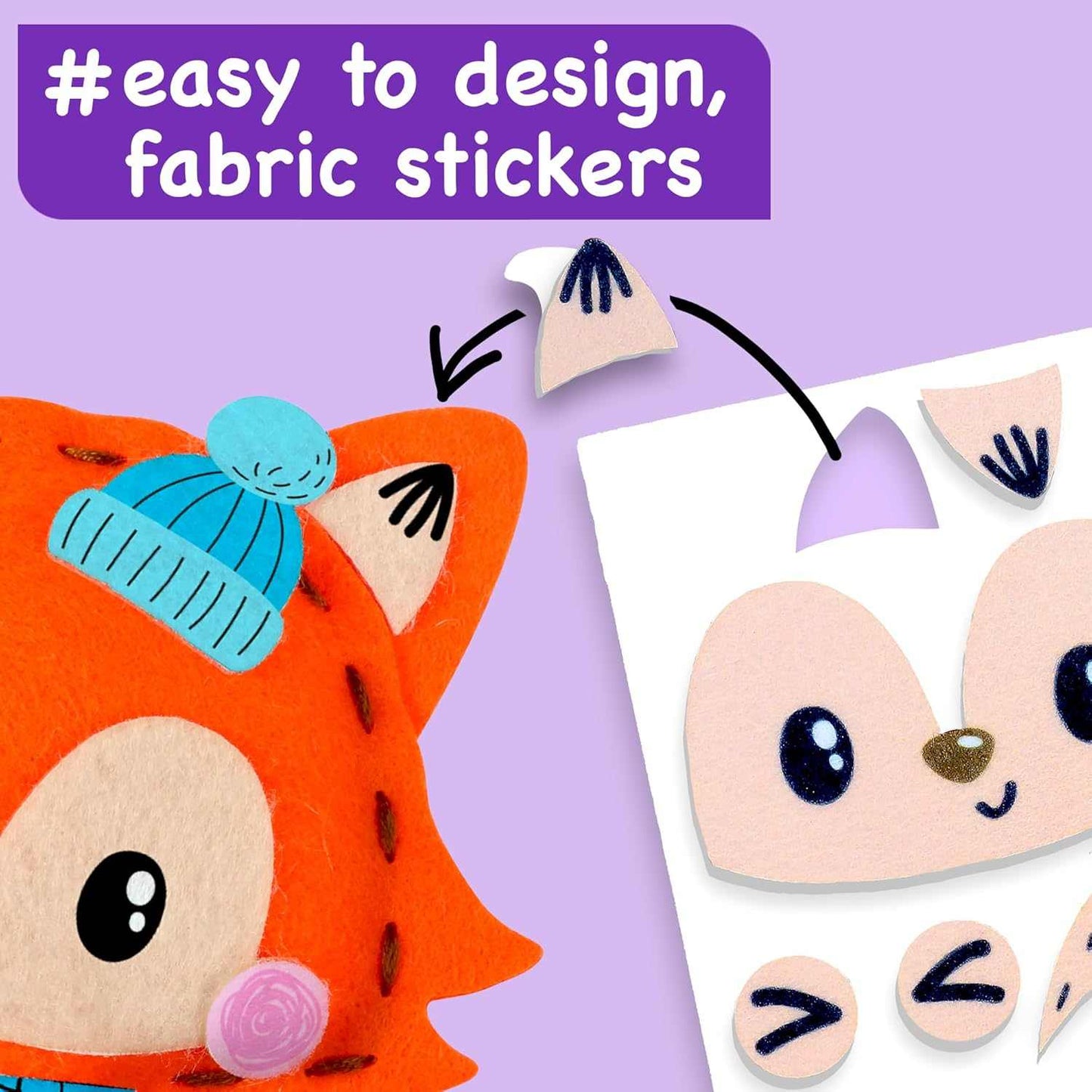 Sewing Kit for Kids with 8 felt animal and fairy projects, jumbo blunt needle, colorful threads, and decorative stickers for beginners ages 4 to 8