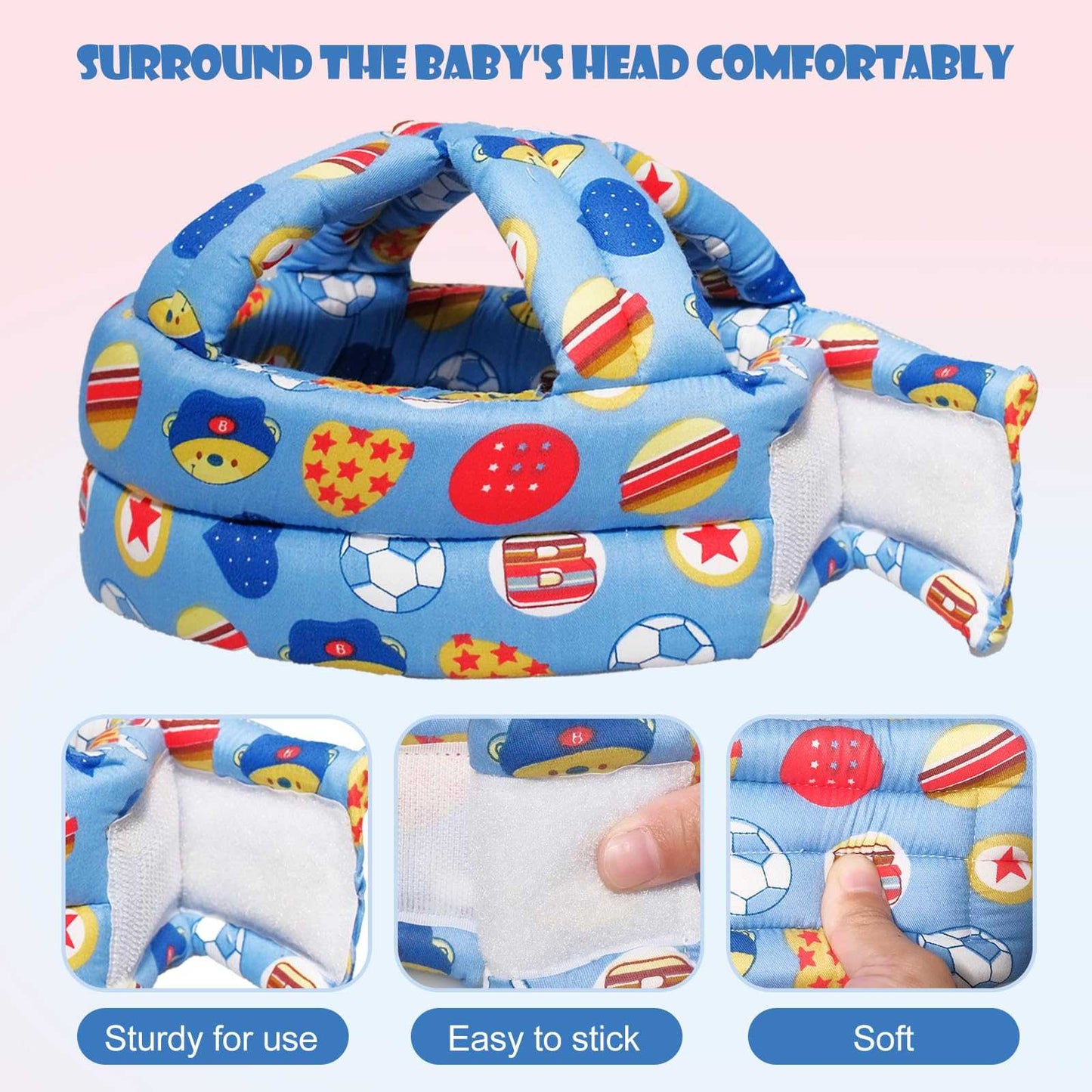 Blue baby safety helmet set with soft cushioning and adjustable fit for infants