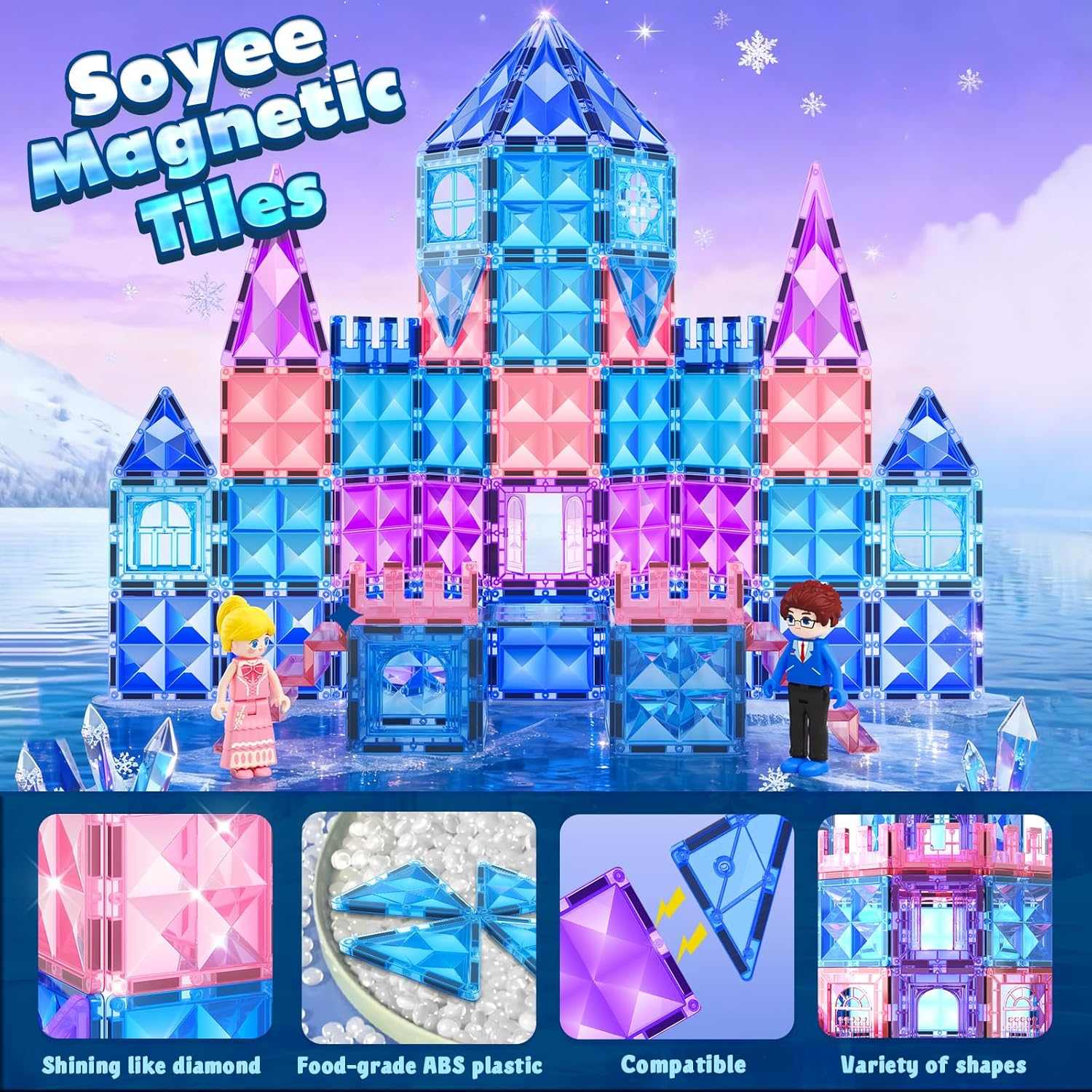 Magnetic Princess Castle Tiles 102-piece ice theme building set for kids aged 3 to 8 years