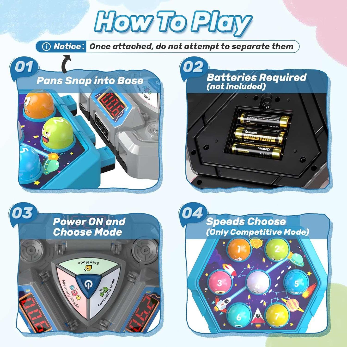 Whack A Mole Toy 3 player family game with hammers and lights for kids' active play