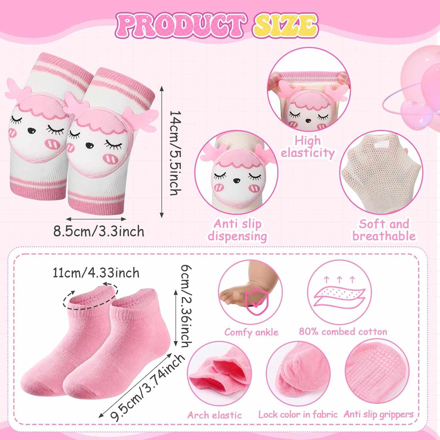 Pink Baby Safety Helmet Set with knee pads, anti-slip socks, and walking harness, featuring soft breathable cotton and cute pig design