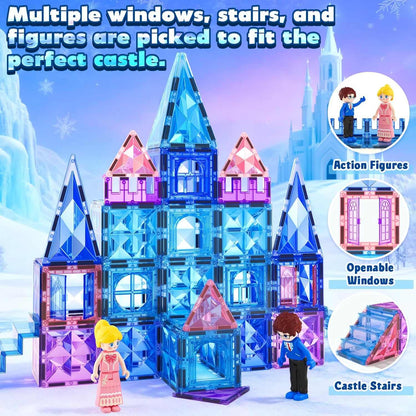 Colorful Magnetic Princess Castle Tiles 102 piece ice-themed building set for kids 3 to 8 years