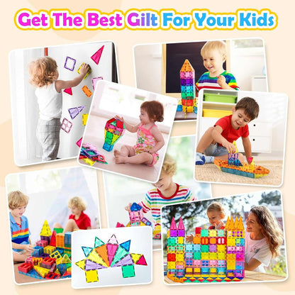 Collage of children playing with colorful building blocks, promoting the best gifts for kids.