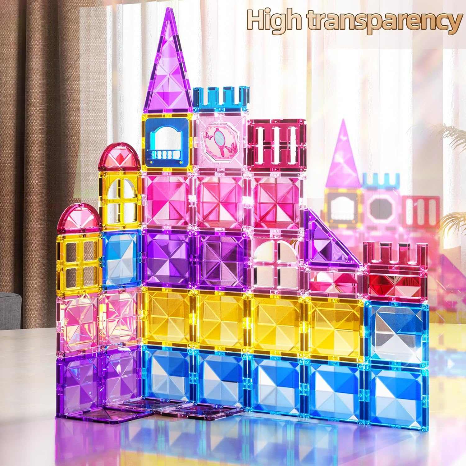 Magnetic Tiles Marble Run 50 piece STEM building set for kids with colorful transparent tiles and marble tracks