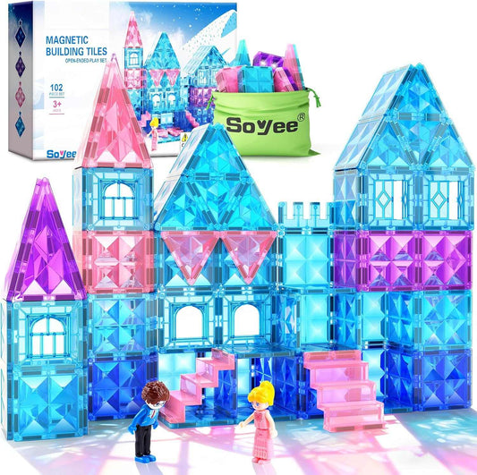 Magnetic Princess Castle Tiles 102-piece ice-themed princess castle building set for kids ages 3 to 8