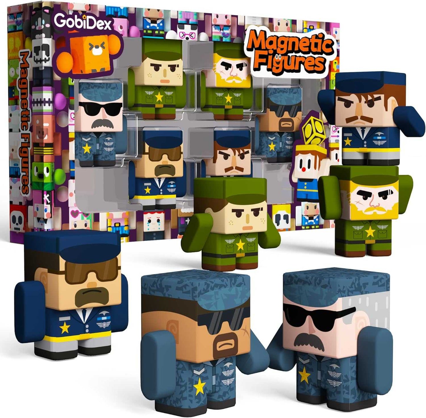 magnetic figures packaging with figures displayed in front