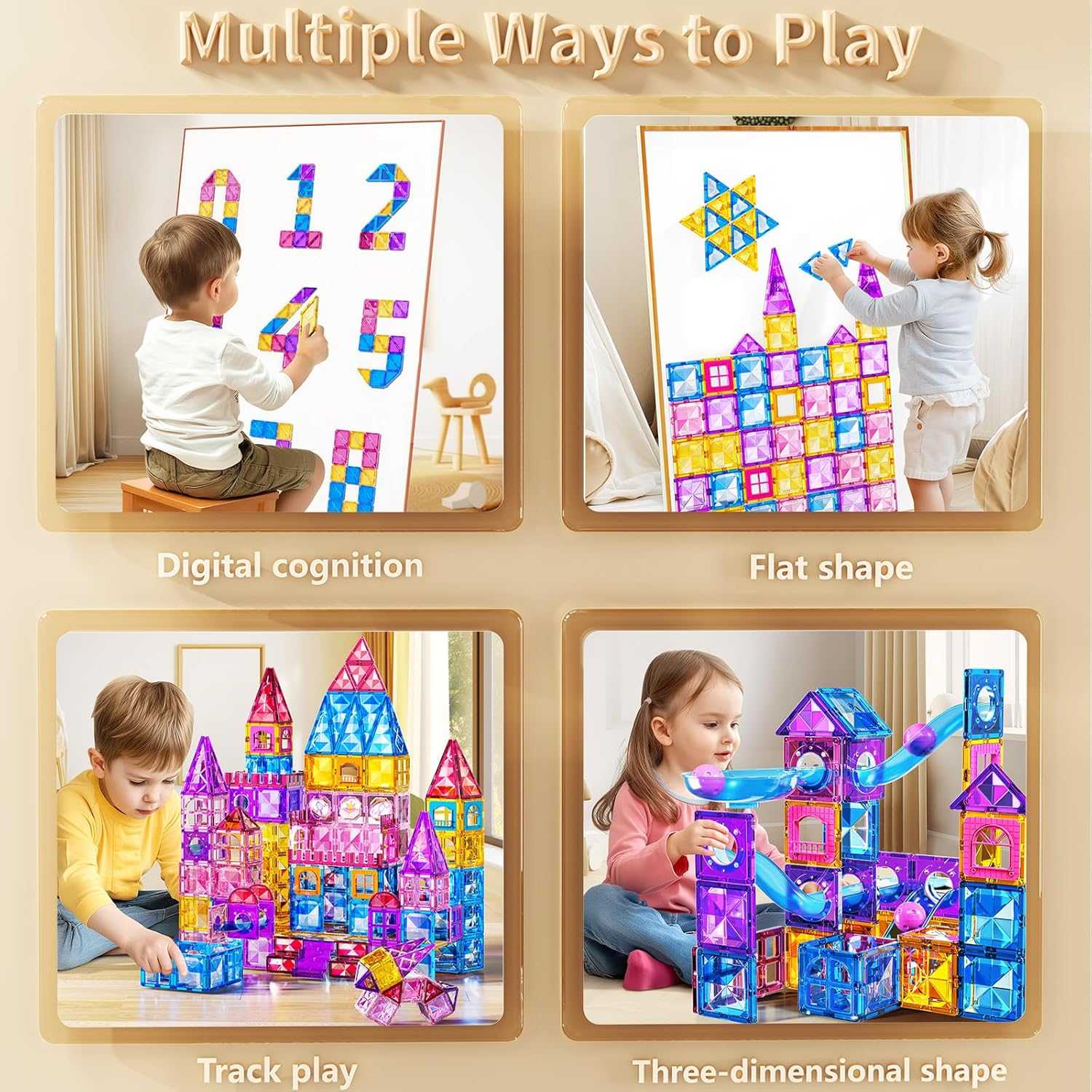 50-piece Magnetic Tiles Marble Run STEM building set for kids with colorful magnetic blocks and marble tracks