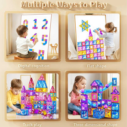 50-piece Magnetic Tiles Marble Run STEM building set for kids with colorful magnetic blocks and marble tracks