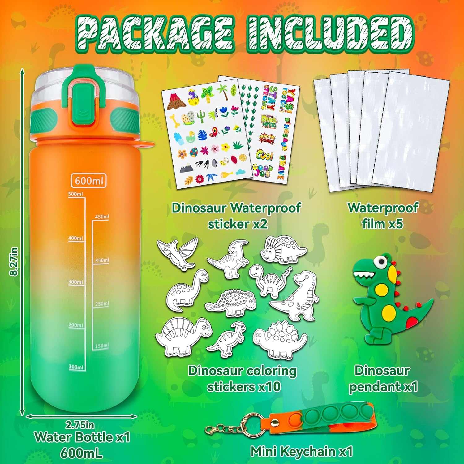 DIY Water Bottle Kit for Kids with colorful themed accessories and fidget keychain for creative decoration