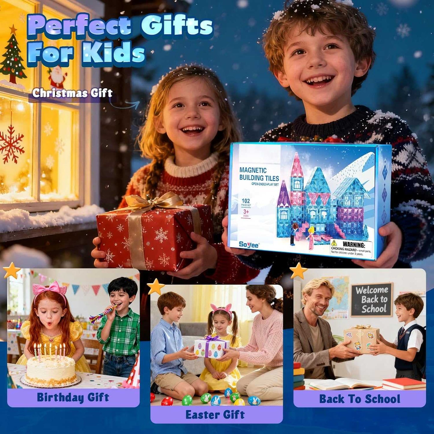Magnetic Princess Castle Tiles 102-piece ice theme building set for kids aged 3 to 8 years